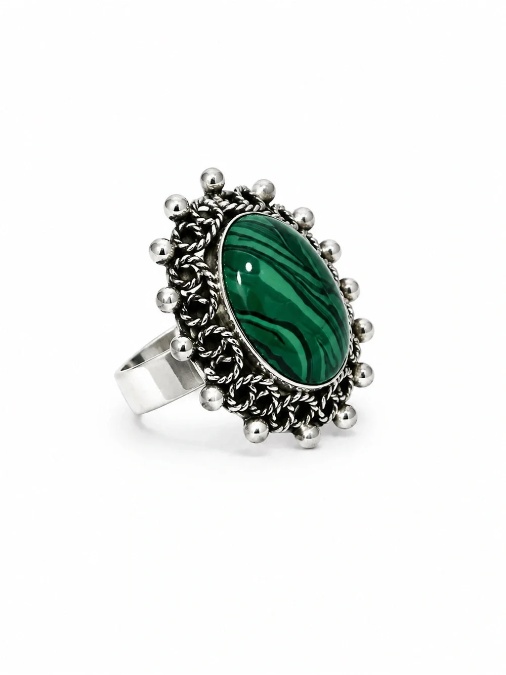 Green Stone Silver Statement Ring